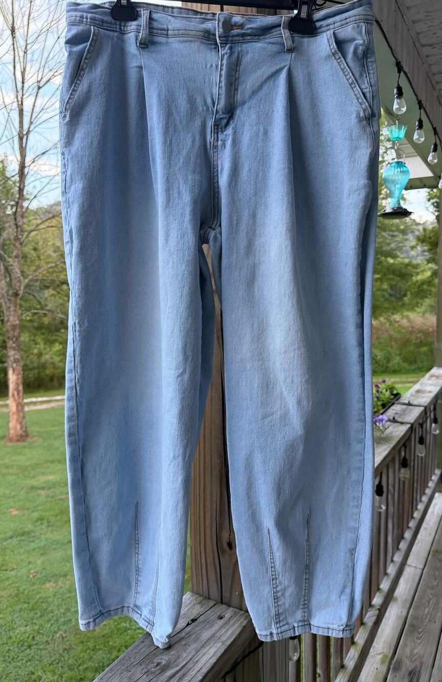 Barrel Leg Sidefeel Plus Size 18 Pleated Front Wide Leg Jeans Balloon Horseshoe